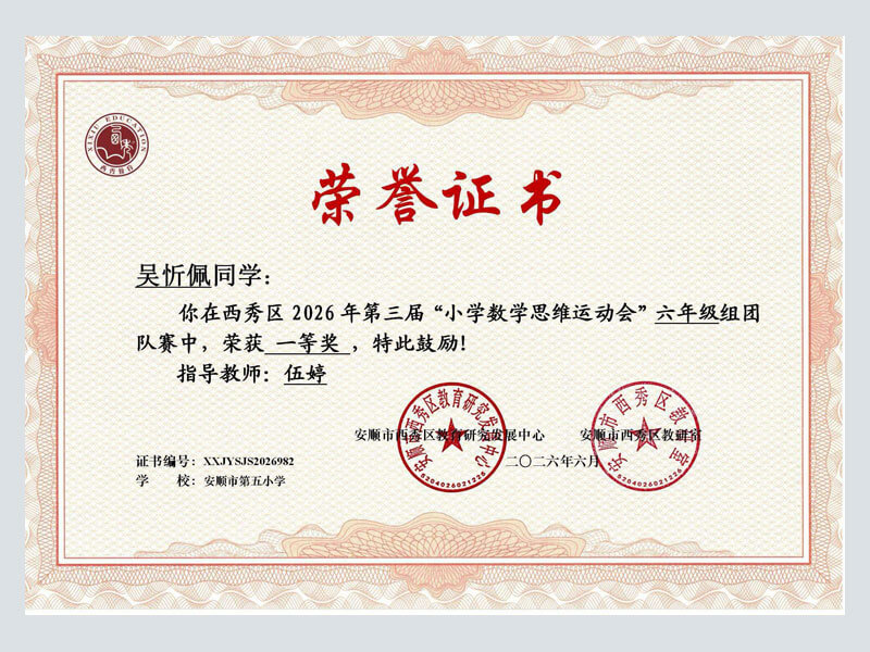 小学思维运动会团队赛一等奖